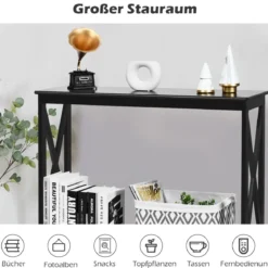 X-förmiger Schmaler Konsolentisch mit 2 Etagen 100 x 30 x 80 cm Scwarz