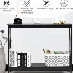 X-förmiger Schmaler Konsolentisch mit 2 Etagen 100 x 30 x 80 cm Scwarz