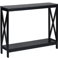 X-förmiger Schmaler Konsolentisch mit 2 Etagen 100 x 30 x 80 cm Scwarz
