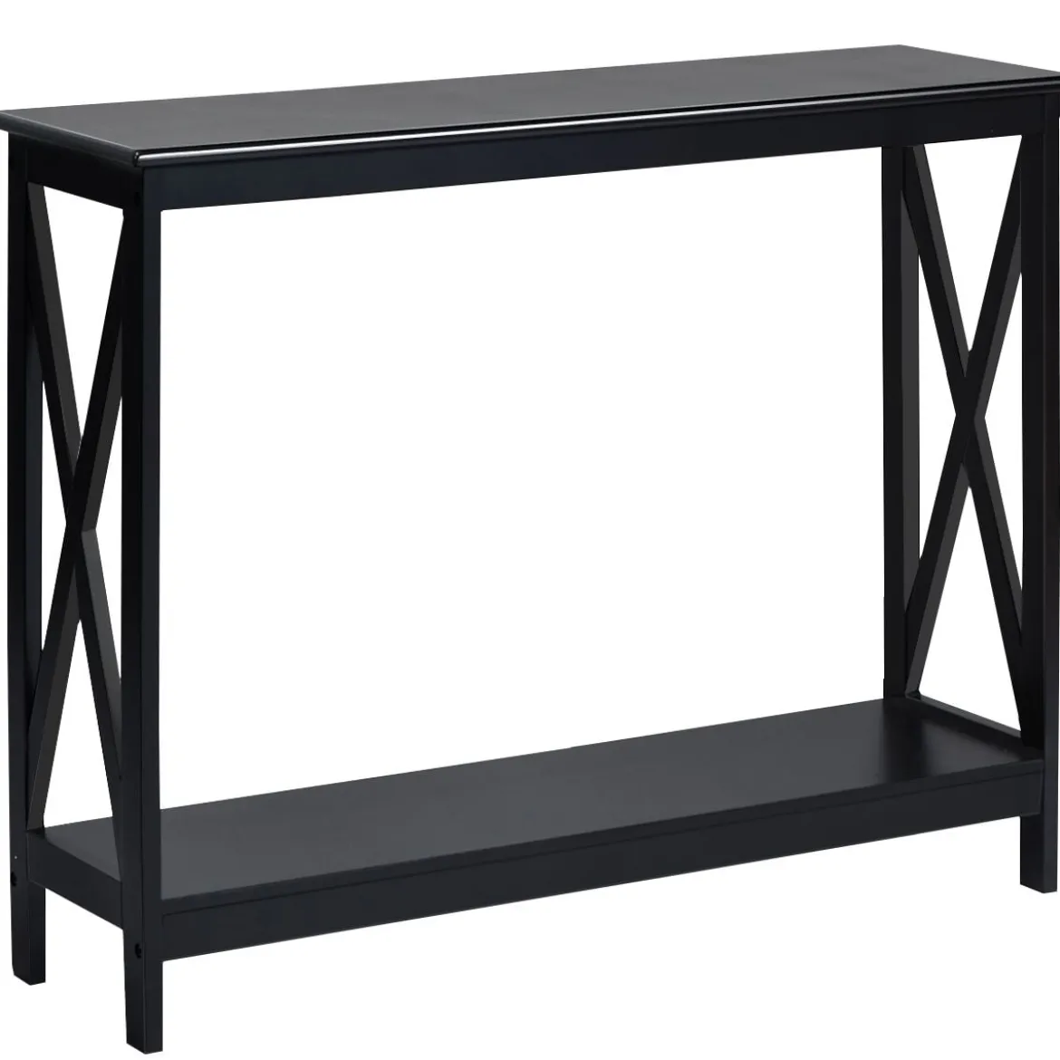 X-förmiger Schmaler Konsolentisch mit 2 Etagen 100 x 30 x 80 cm Scwarz