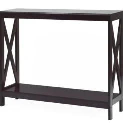 X-förmiger Schmaler Konsolentisch mit 2 Etagen 100 x 30 x 80 cm Braun