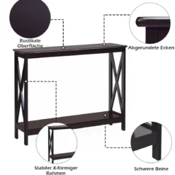 X-förmiger Schmaler Konsolentisch mit 2 Etagen 100 x 30 x 80 cm Braun