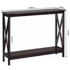 X-förmiger Schmaler Konsolentisch mit 2 Etagen 100 x 30 x 80 cm Braun