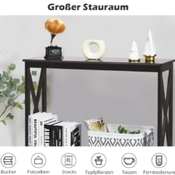 X-förmiger Schmaler Konsolentisch mit 2 Etagen 100 x 30 x 80 cm Braun