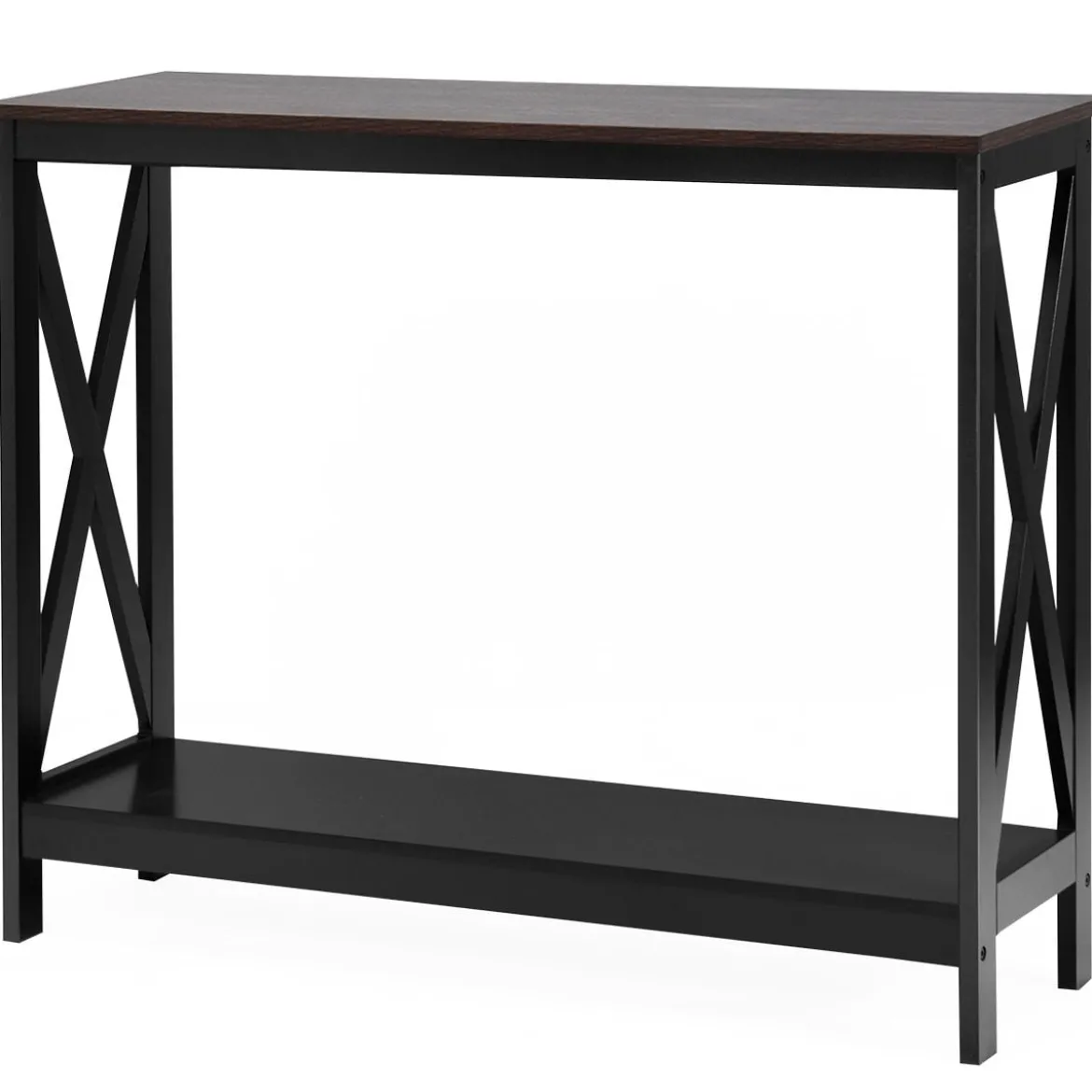 X-förmiger Schmaler Konsolentisch mit 2 Etagen 100 x 30 x 80 cm Braun+Schwarz