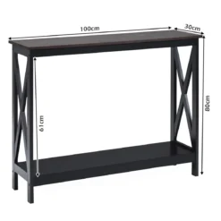 X-förmiger Schmaler Konsolentisch mit 2 Etagen 100 x 30 x 80 cm Braun+Schwarz
