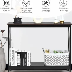 X-förmiger Schmaler Konsolentisch mit 2 Etagen 100 x 30 x 80 cm Braun+Schwarz