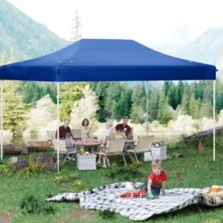 3 x 4,5 m Faltpavillon mit Rollentasche & 4 Seilen Höhenverstellbarer Pop Up Pavillon Gartenpavillon