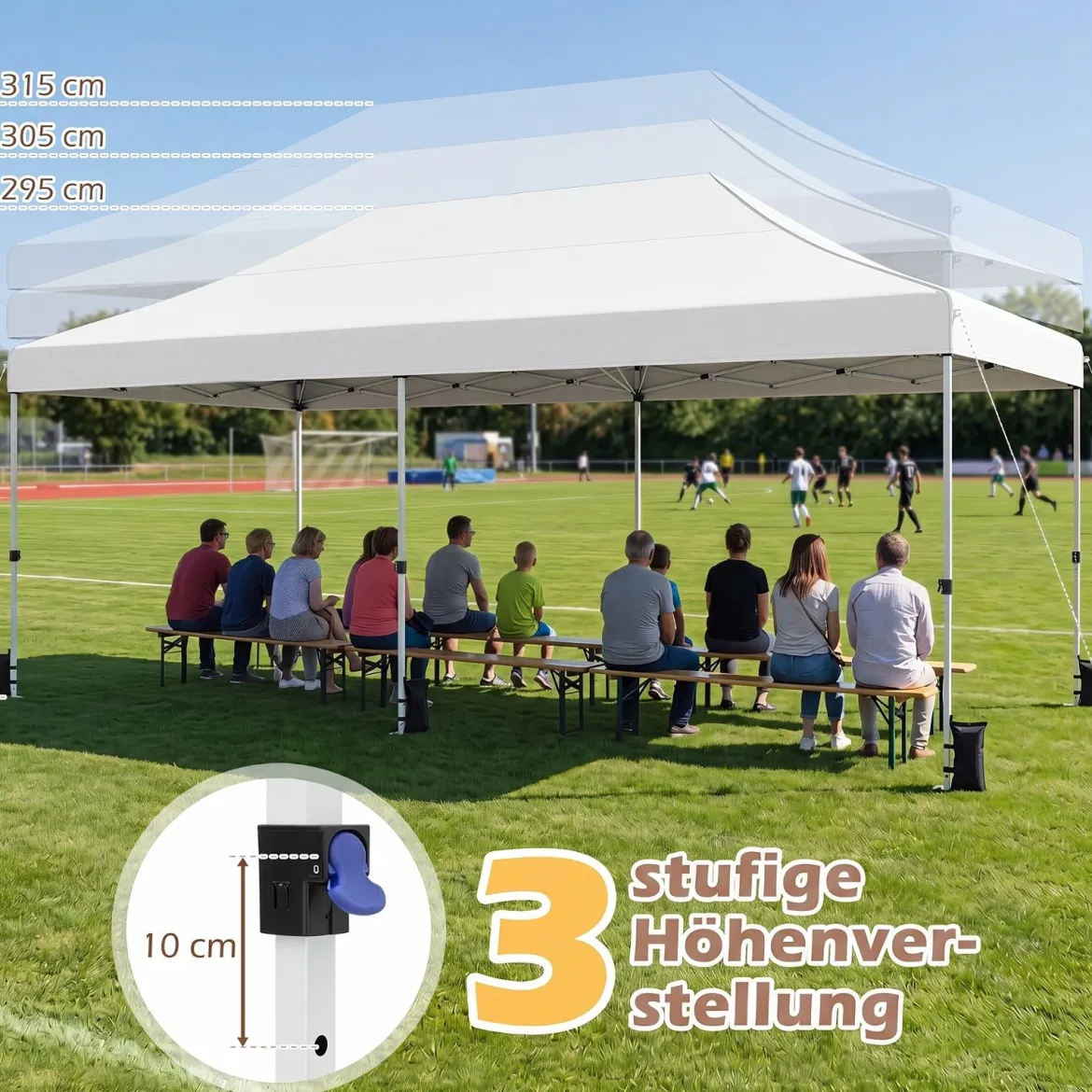 3x6 m Faltpavillon mit 4 Seitenwänden Höhenverstellbarer Gartenpavillon Pop-Up Pavillon Beige/Weiß