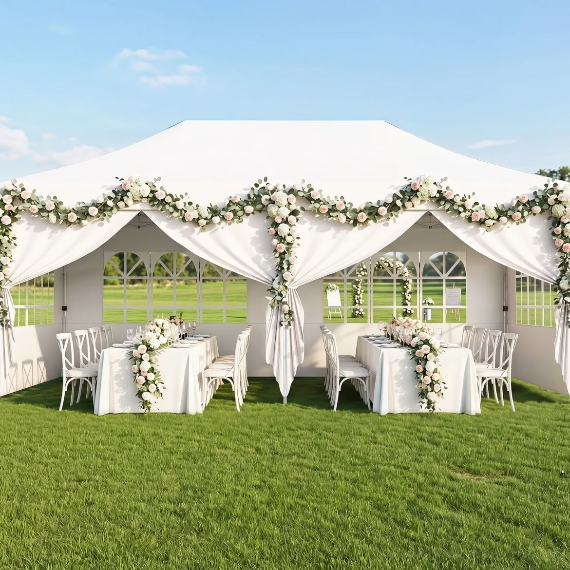 3x6 m Faltpavillon mit 4 Seitenwänden Höhenverstellbarer Gartenpavillon Pop-Up Pavillon Beige/Weiß