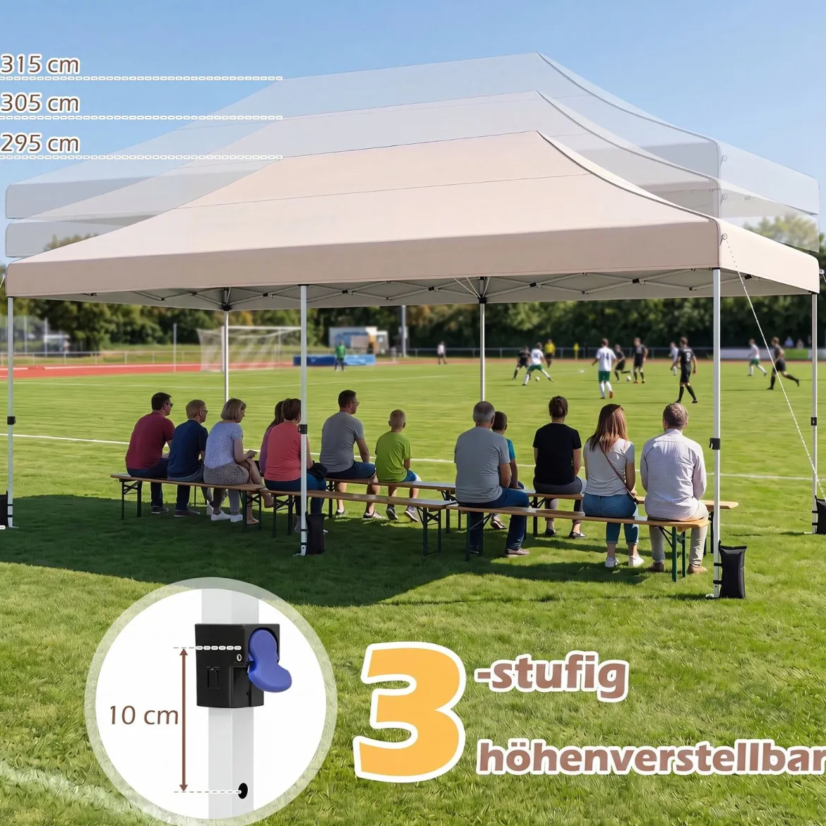 3x6 m Faltpavillon mit 4 Seitenwänden Höhenverstellbarer Gartenpavillon Pop-Up Pavillon Beige/Weiß