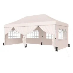 3x6 m Faltpavillon mit 4 Seitenwänden Höhenverstellbarer Gartenpavillon Pop-Up Pavillon Beige/Weiß