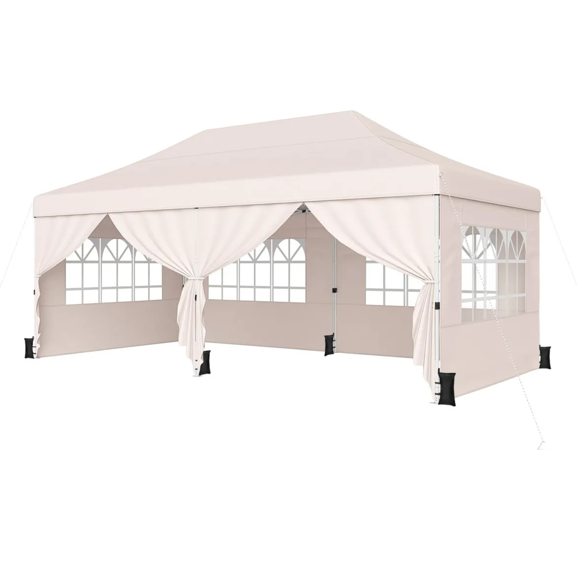 3x6 m Faltpavillon mit 4 Seitenwänden Höhenverstellbarer Gartenpavillon Pop-Up Pavillon Beige/Weiß