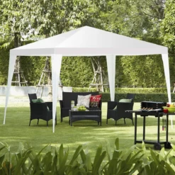 3 x 3 m Faltpavillon Partyzelt Gartenzelt mit Heringen & Windseilen Weiß