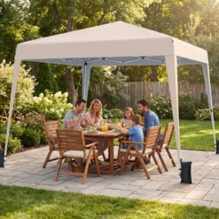 3 x 3 m Faltpavillon Wasserfest Höhenverstellbar Sonnenschutz für Camping Hof Beige