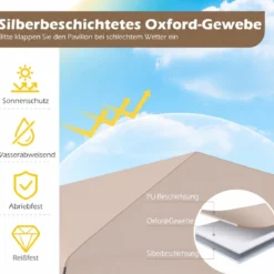 3 x 3 m Faltpavillon Wasserfest Höhenverstellbar Sonnenschutz für Camping Hof Beige
