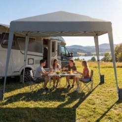 3 x 3 m Faltpavillon Wasserfest Höhenverstellbar Sonnenschutz für Camping Hof Grau
