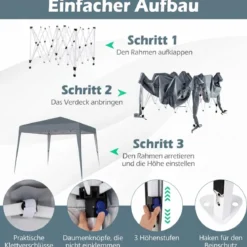 3 x 3 m Faltpavillon Wasserfest Höhenverstellbar Sonnenschutz für Camping Hof Grau