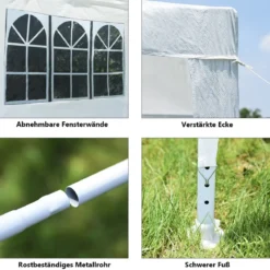 3x3m Gartenzelt mit 4 abnehmbaren Seitenwänden & Fenstern ideal für Hochzeiten