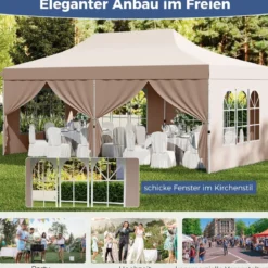 3 x 6 m Pavillon Faltpavillon mit 6 abnehmbaren Seitenwänden & Sandsäcke