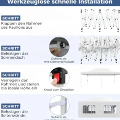 3 x 6m Pavillon Faltpavillon mit 6 Abnehmbaren Seitenwänden Höhenverstellbarer Partyzelt Weiß