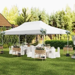 3 x 6m Pavillon Faltpavillon mit 6 Abnehmbaren Seitenwänden Höhenverstellbarer Partyzelt Weiß