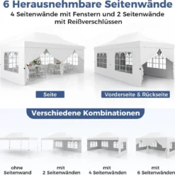 3 x 6m Pavillon Faltpavillon mit 6 Abnehmbaren Seitenwänden Höhenverstellbarer Partyzelt Weiß