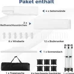 3 x 6m Pavillon Faltpavillon mit 6 Abnehmbaren Seitenwänden Höhenverstellbarer Partyzelt Weiß