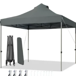 3 x 3 m Pavillon Faltpavillon wasserdicht stabil Winterfest Partyzelt mit Tragetasche auf Rollen Grau