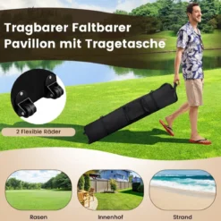4 x 4 m Pavillon Gartenpavillon mit Netzseitenwänden UV-Schutz 50+ Khaki