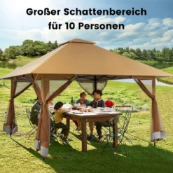 4 x 4 m Pavillon Gartenpavillon mit Netzseitenwänden UV-Schutz 50+ Khaki