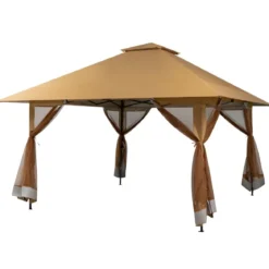 4 x 4 m Pavillon Gartenpavillon mit Netzseitenwänden UV-Schutz 50+ Khaki