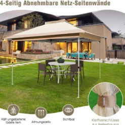 3,6 x 3,6m Pavillon mit Doppeldach wasserdicht stabil Winterfest UV-Schutz 50+