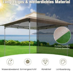 3,6 x 3,6m Pavillon mit Doppeldach wasserdicht stabil Winterfest UV-Schutz 50+