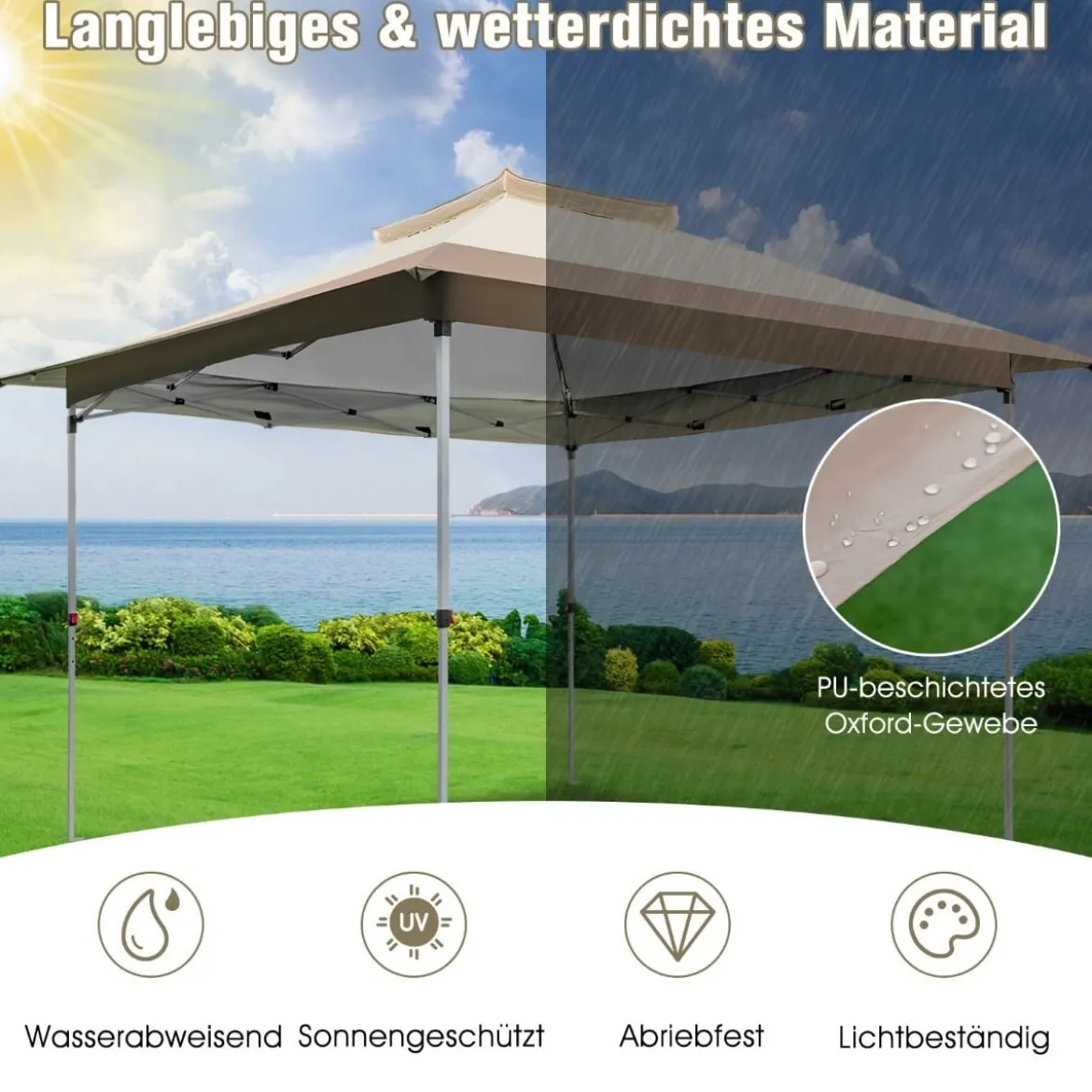 3,6 x 3,6m Pavillon mit Doppeldach wasserdicht stabil Winterfest UV-Schutz 50+