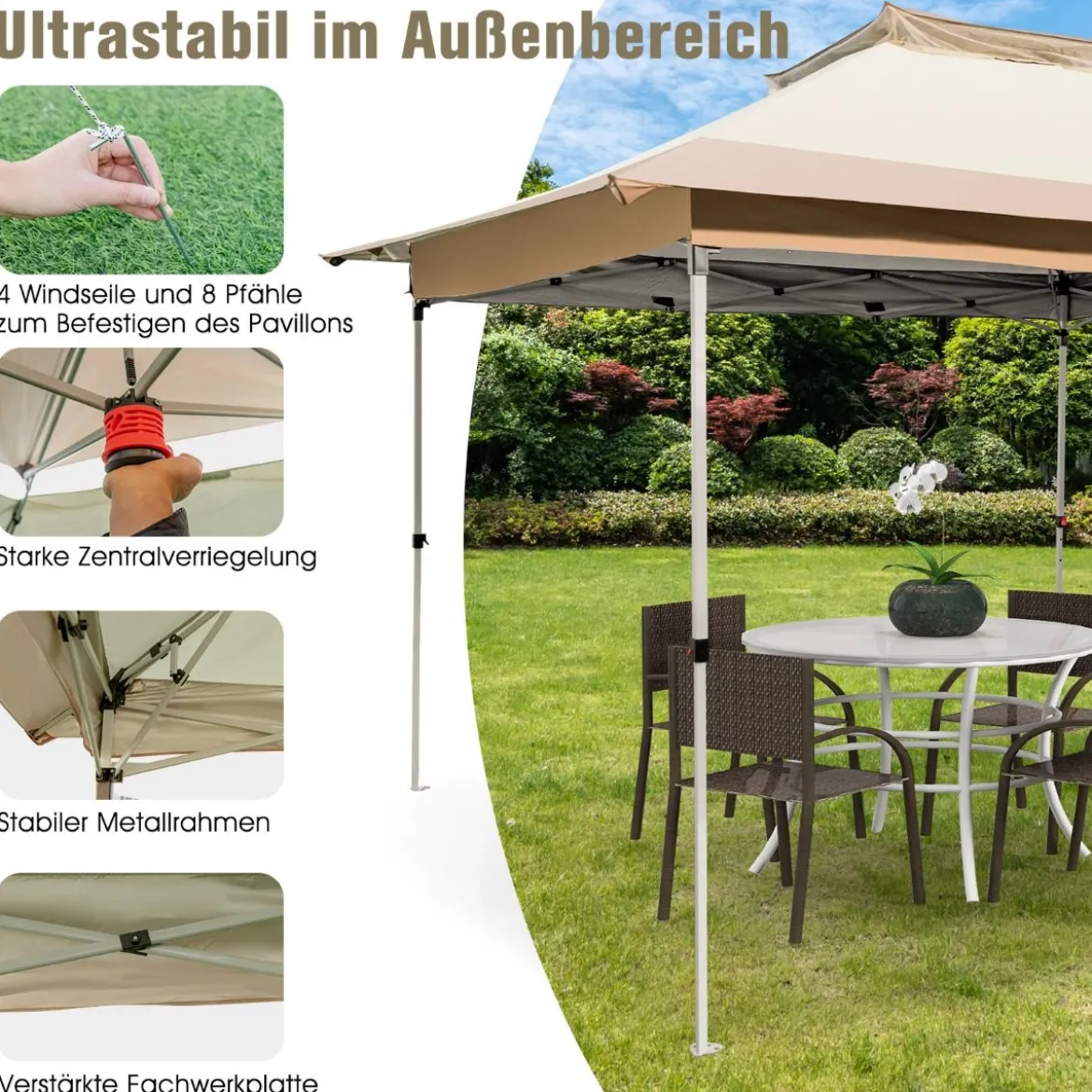 3,6 x 3,6m Pavillon mit Doppeldach wasserdicht stabil Winterfest UV-Schutz 50+