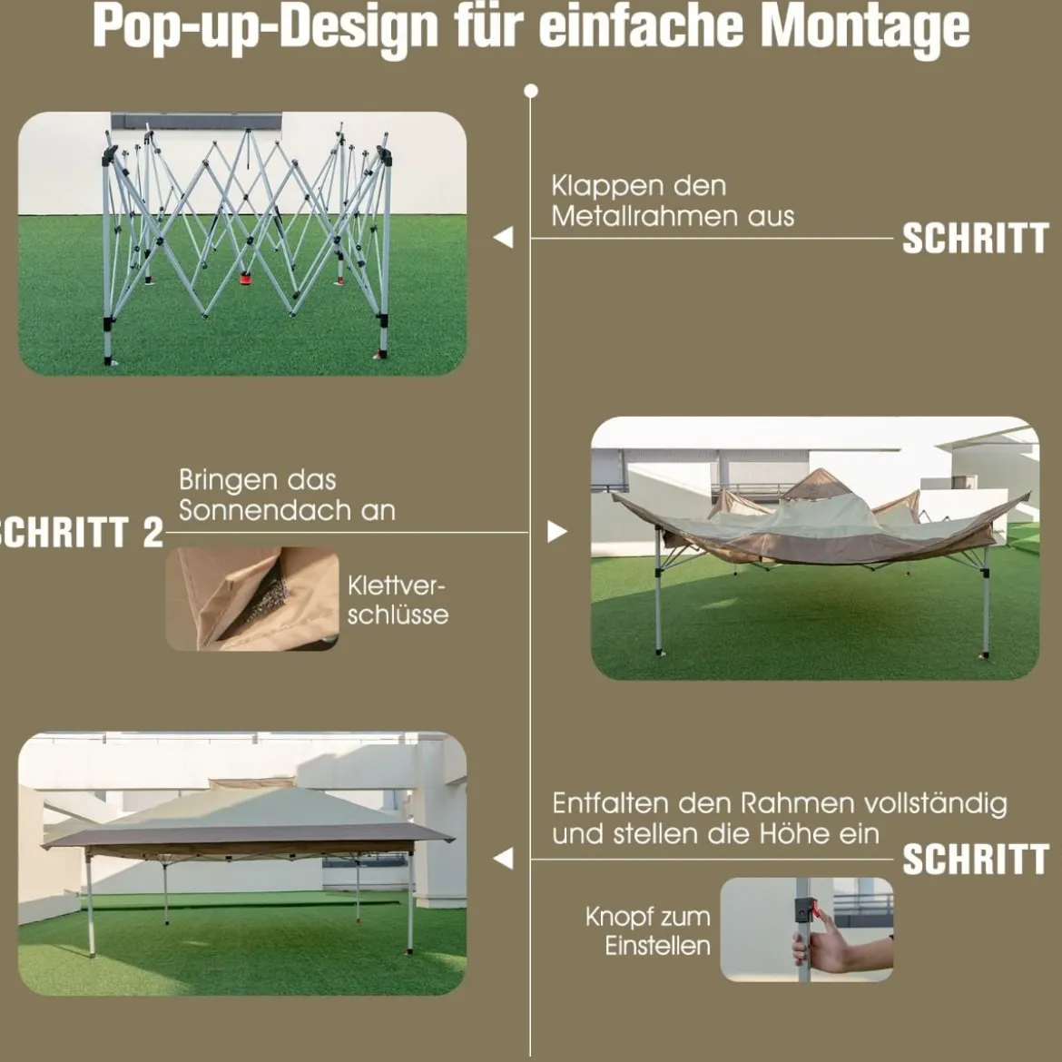 3,6 x 3,6m Pavillon mit Doppeldach wasserdicht stabil Winterfest UV-Schutz 50+