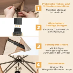 3 x 3 m Pavillon mit Moskitonetz & 4 Sandsäcken & Doppeldach Wasserdicht Gartenpavillon Khaki