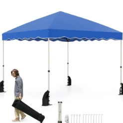 3 x 3 m Pavillon Wasserdichter Faltpavillon mit Rolltasche Winterfestes Gartenzelt Gartenpavillon Blau