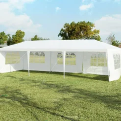 3 x 9 m Pavillon Zelt Gartenpavillon Gartenzelt mit 5 abnehmbaren Seitenwände weiß