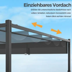 3,1 x 3,1 m Pergola mit Schiebedach Wasserdichter Pavillon Winterfester Gartenpavillon Grau