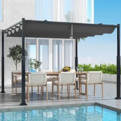 3,1 x 3,1 m Pergola mit Schiebedach Wasserdichter Pavillon Winterfester Gartenpavillon Grau