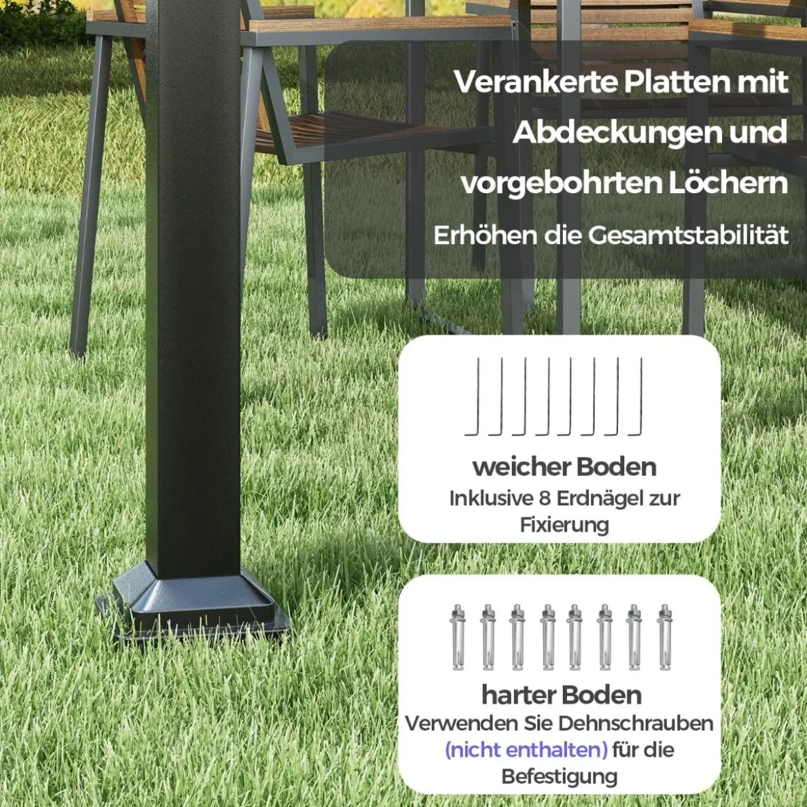 3,1 x 3,1 m Pergola mit Schiebedach Wasserdichter Pavillon Winterfester Gartenpavillon Grau