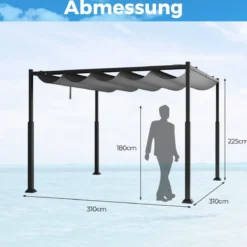 3,1 x 3,1 m Pergola mit Schiebedach Wasserdichter Pavillon Winterfester Gartenpavillon Grau