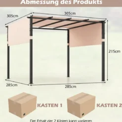 3,05x3,05m Pergola mit 2 Verstellbaren Dächern Wasserdichter Stabiler Winterfester Pavillon Beige