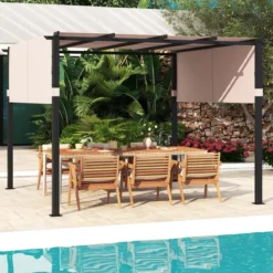 3,05x3,05m Pergola mit 2 Verstellbaren Dächern Wasserdichter Stabiler Winterfester Pavillon Beige