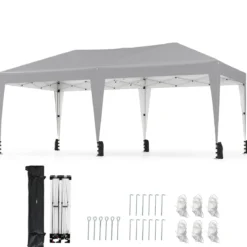 3 x 6 m Pop up Faltpavillon mit Tragetasche auf Rollen & UV Schutz 50+ Partyzelt Grau