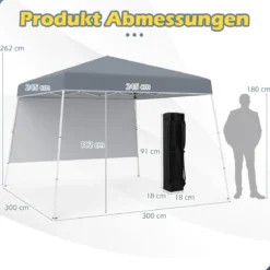 3 x 3 m Pop up Pavillon Faltpavillon Gartenzelt Wasserdicht & Sonnenschutz Gartenpavillon Grau