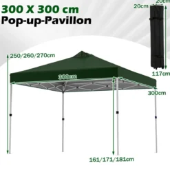 3 x 3 m Pop-Up Pavillon mit 4 Sandsäcken & Heringen & Seilen Faltpavillon Gartenpavillon Grün