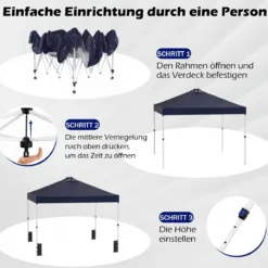 3 x 3 m Pop-Up Pavillon mit 4 Sandsäcken & Heringen & Seilen Faltpavillon Gartenpavillon Blau